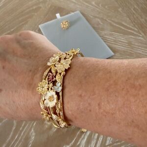 Gold Floral Bracelet with White Accents